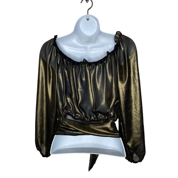Cocoa Metallic Gold Off Shoulder Tie Waist Top Large - Picture 3 of 13